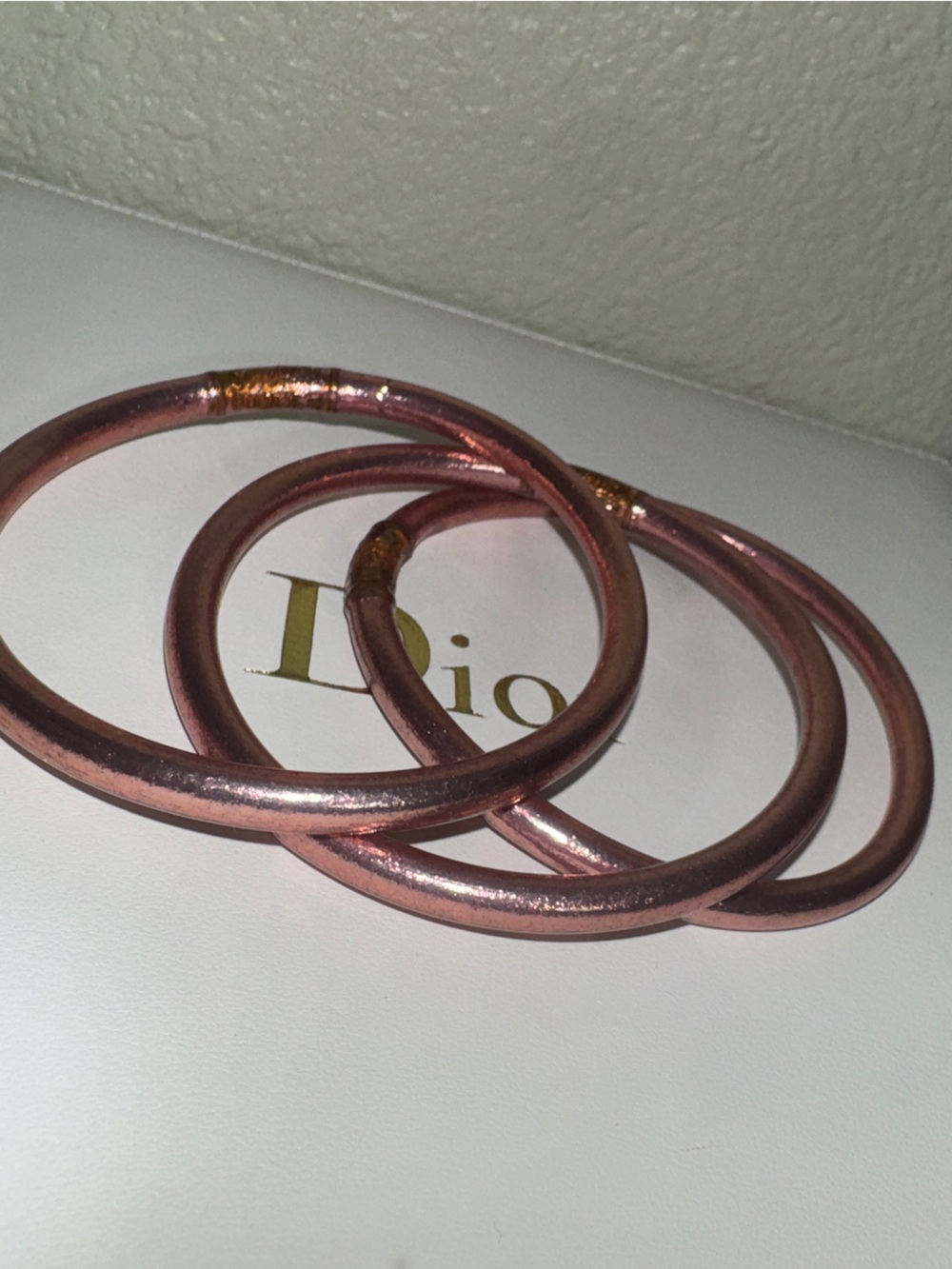 Budhagirl all weather bangles LARGE~Set of Three Metallic Rose Gold Bangles - Picture 8 of 9